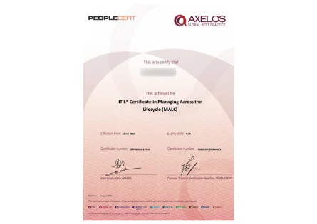 ITIL malc certificate