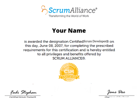 Scrum Alliance Certificate