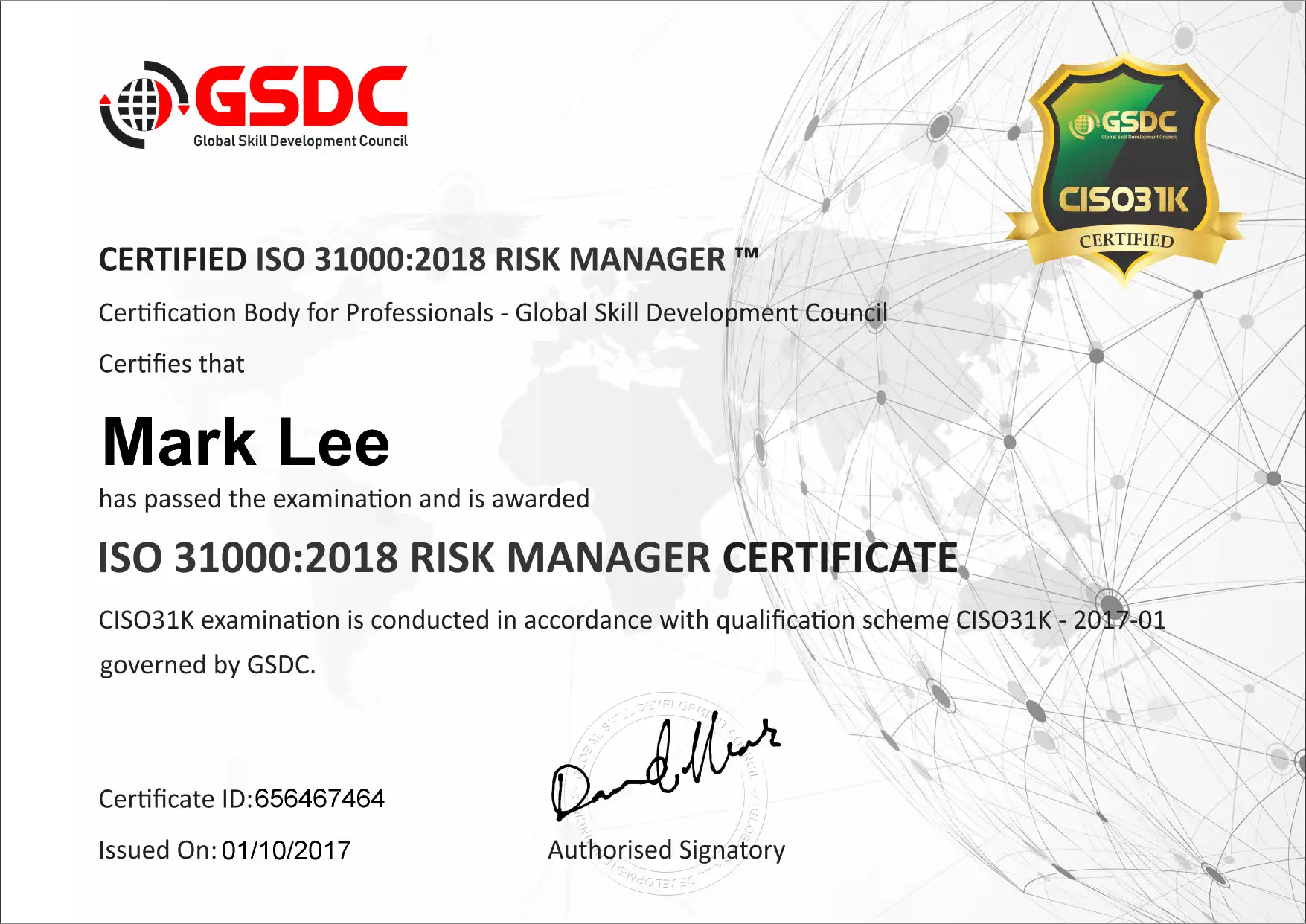 iso 31000 sample cerificate